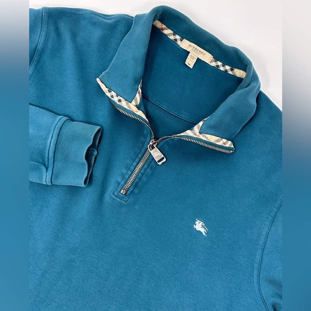 Burberry London Sweatshirt Sz M Teal Mens 1/4 Zip Pullover S2